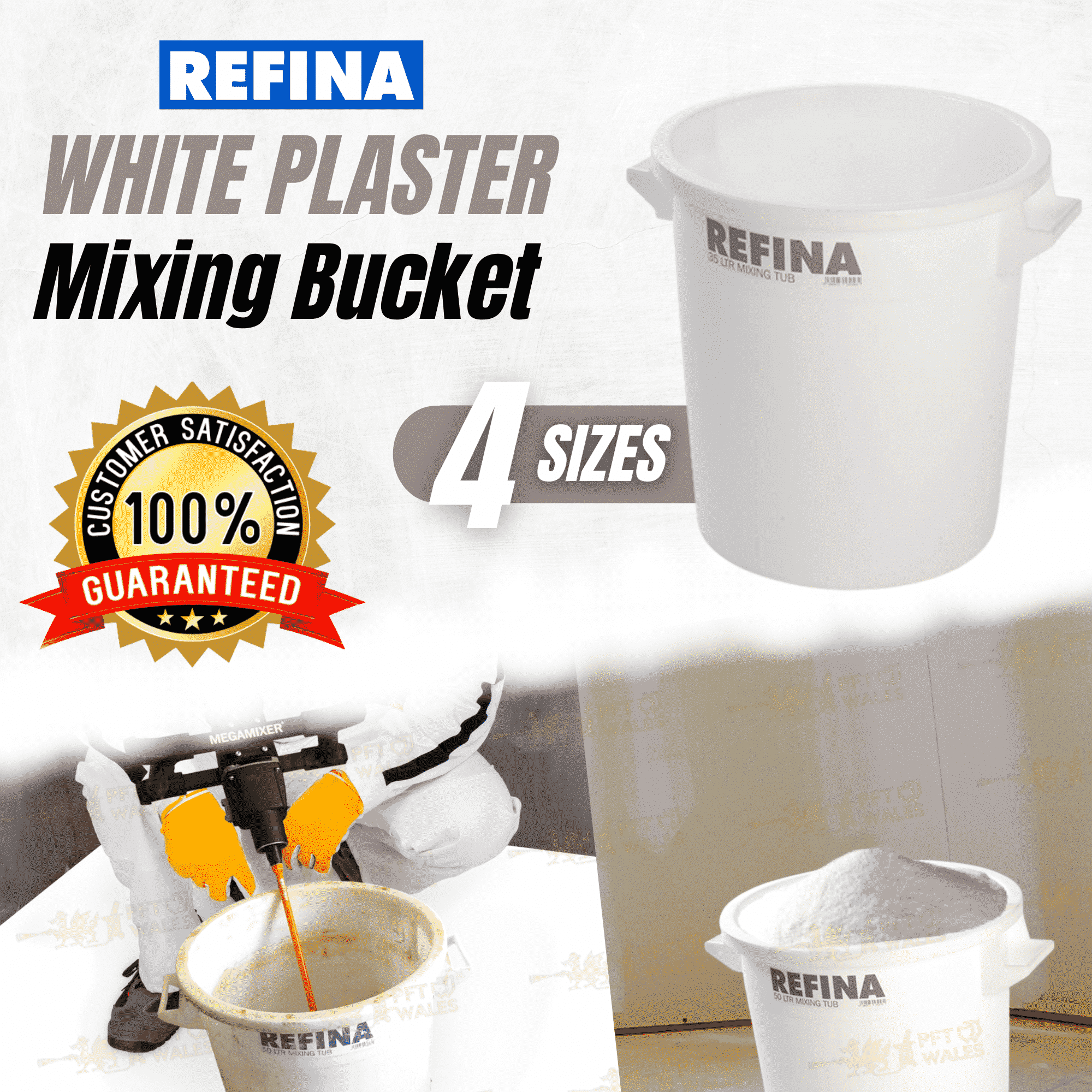 Refina Large Plastering Rendering Plaster Mixing Bucket & Cleaning Brushes 