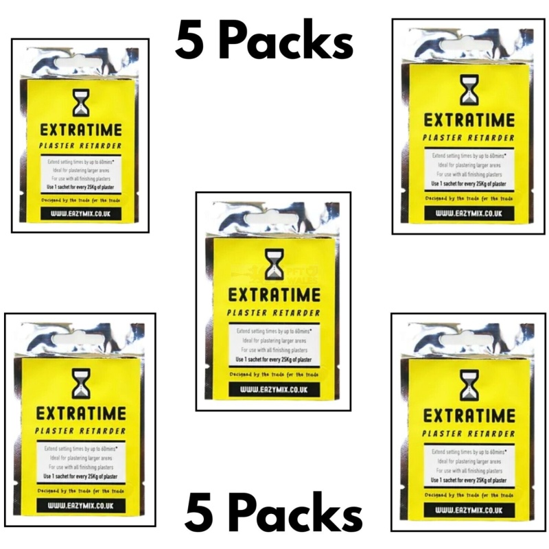 Easy Mix Extra Time Plaster Retarder - Slow Setting Time for Smoother Finish 5 Pack Bundle